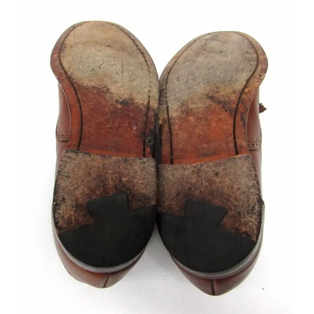 Cole Haan 9.5 d brown leather loafers with tassles shoes dress wing tip